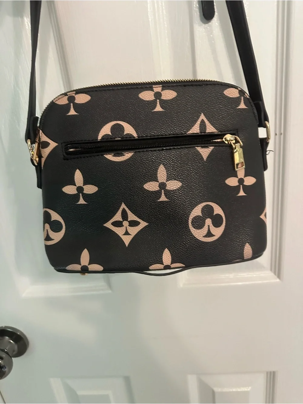 Black & Blush Pink Monogram-Inspired Crossbody Bag